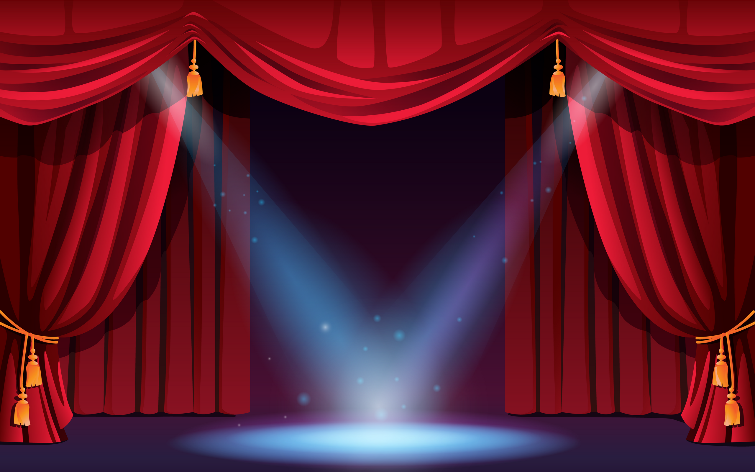 Theater Stage with Red Curtains and Spotlights
