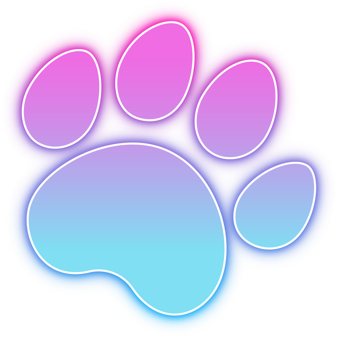Neon cat or dog paw glowing in pink and blue light